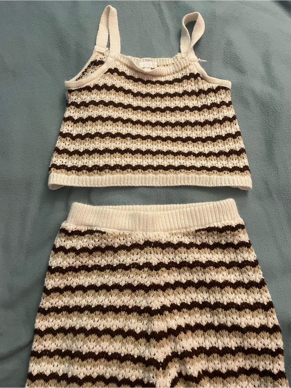 btween Cream and Brown Striped Knit Tank & Skirt Set